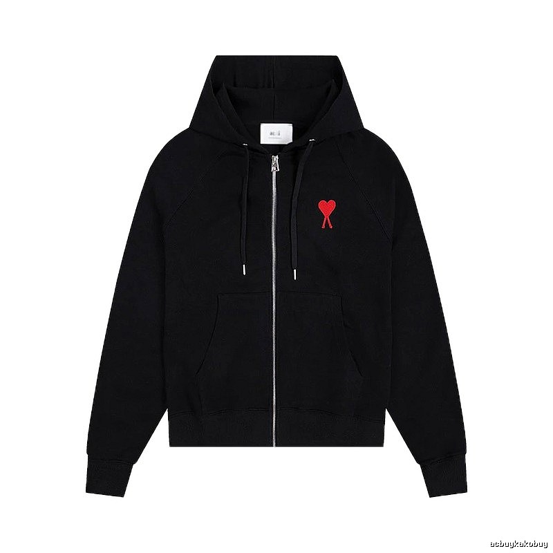 AMI Red Heart Embroidery Trendy Cool Black Sweatshirt