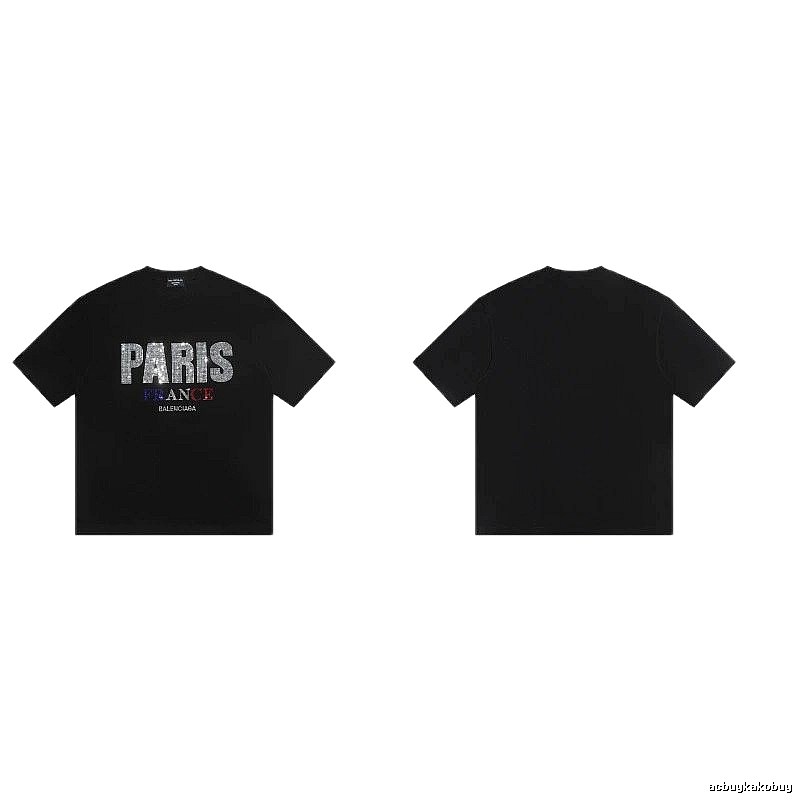 Balenciaga PARIS Rhinestone-Embellished Streetwear Black T-Shirt