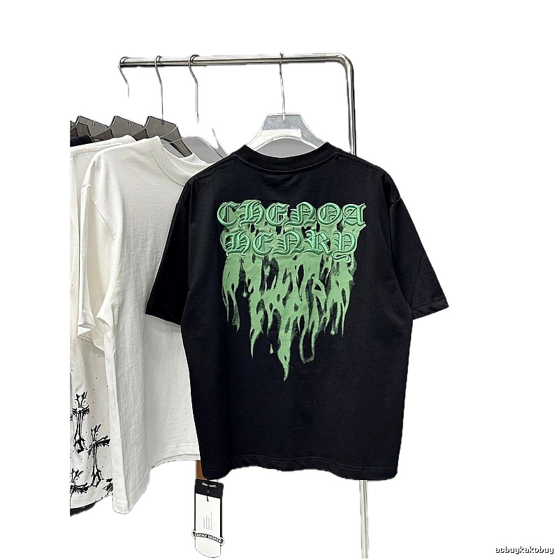 Chrome Hearts Flame Gothic Style Black and Green Short-sleeve T-shirt