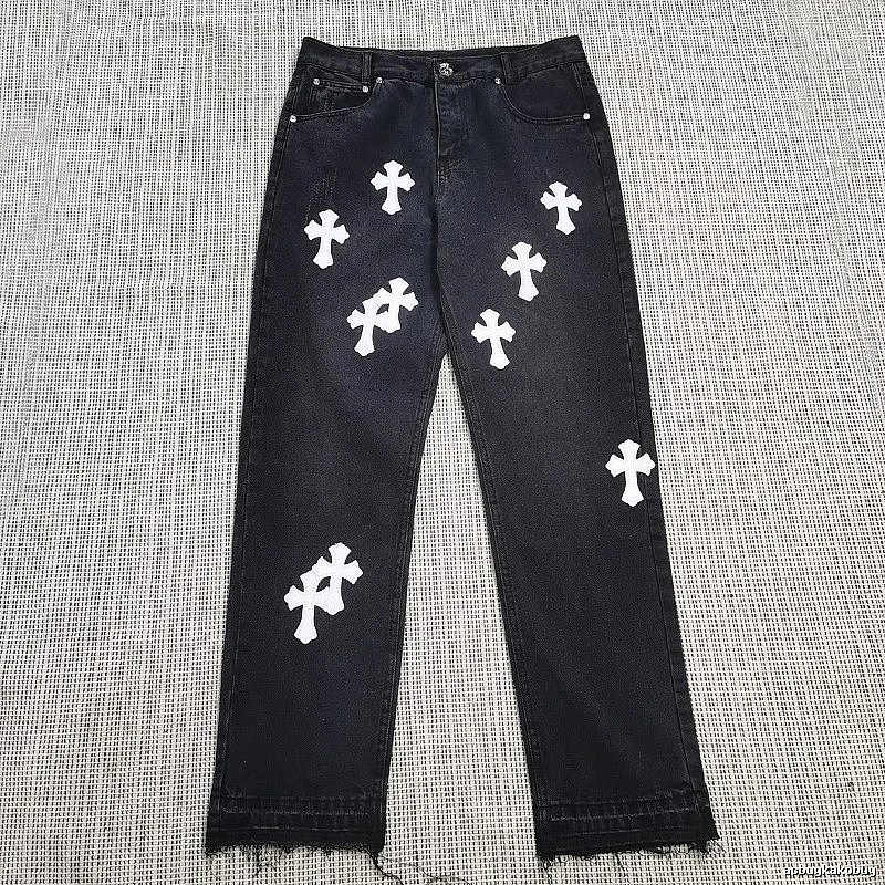 Chrome Hearts Travel Cross patch jeans White Jeans Black with Modern Look