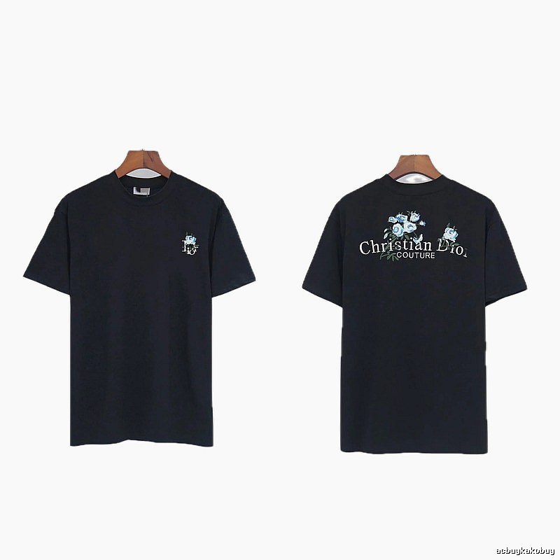 Dior Haute Couture Floral Embroidered Black Short-sleeved T-shirt