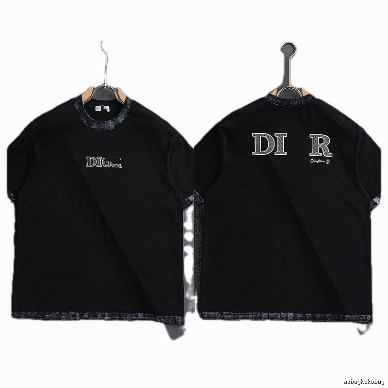 Dior Letter Print Light Luxury Style Black T-Shirt