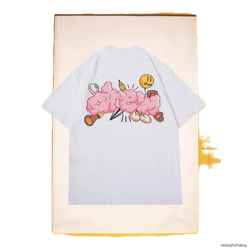 DREW Cloud Print Street Style White Short-sleeve T-shirt