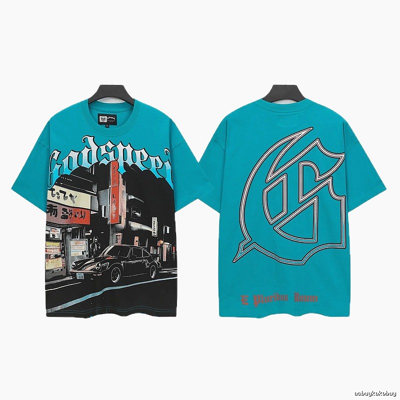 Godspeed Vintage Street Bike Print Lake Blue T-Shirt