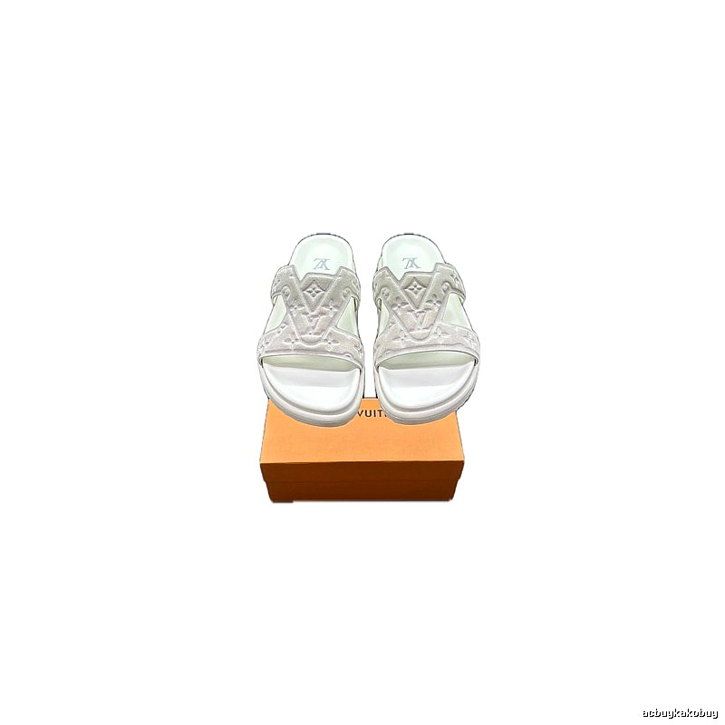Louis Vuitton Classic Monogram Light Luxury Style White Slide Sandals