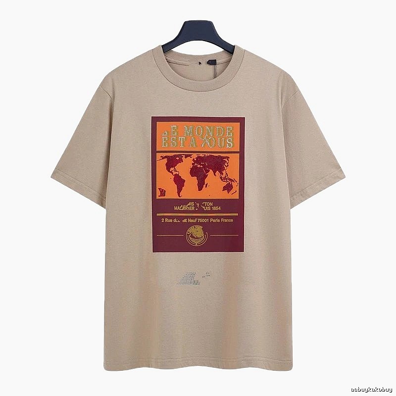 Louis Vuitton Vintage-style Map Print Khaki T-Shirt