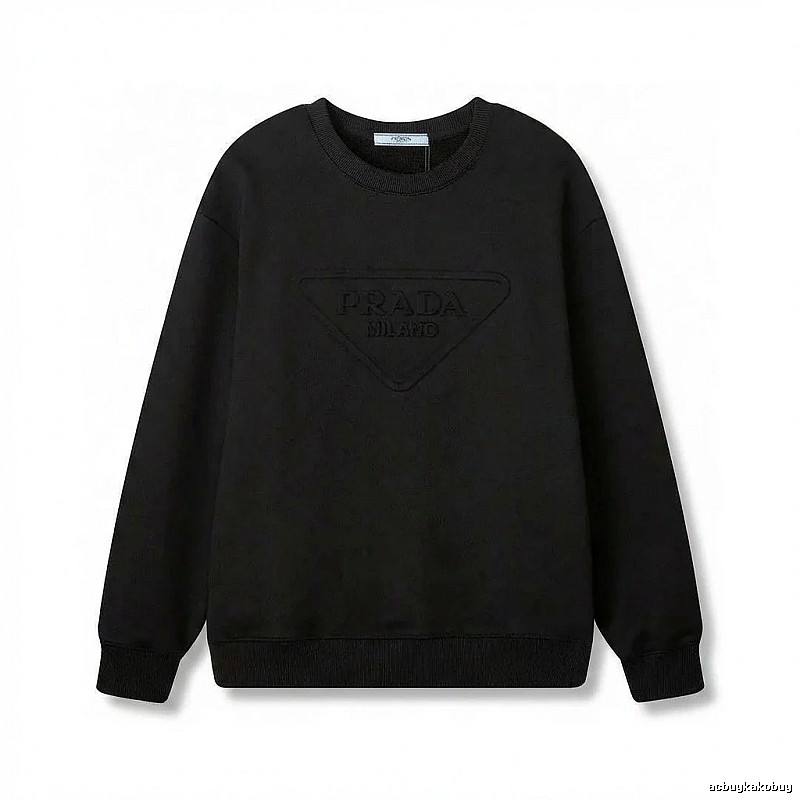 Prada triangular logo simple black sweatshirt