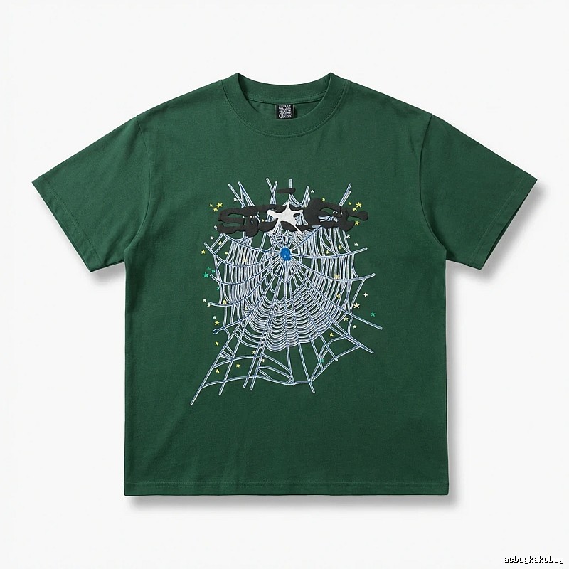 Sp5der Spider Web Print Dark Green T-shirt
