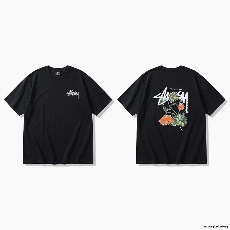 Stussy floral-style black T-shirt