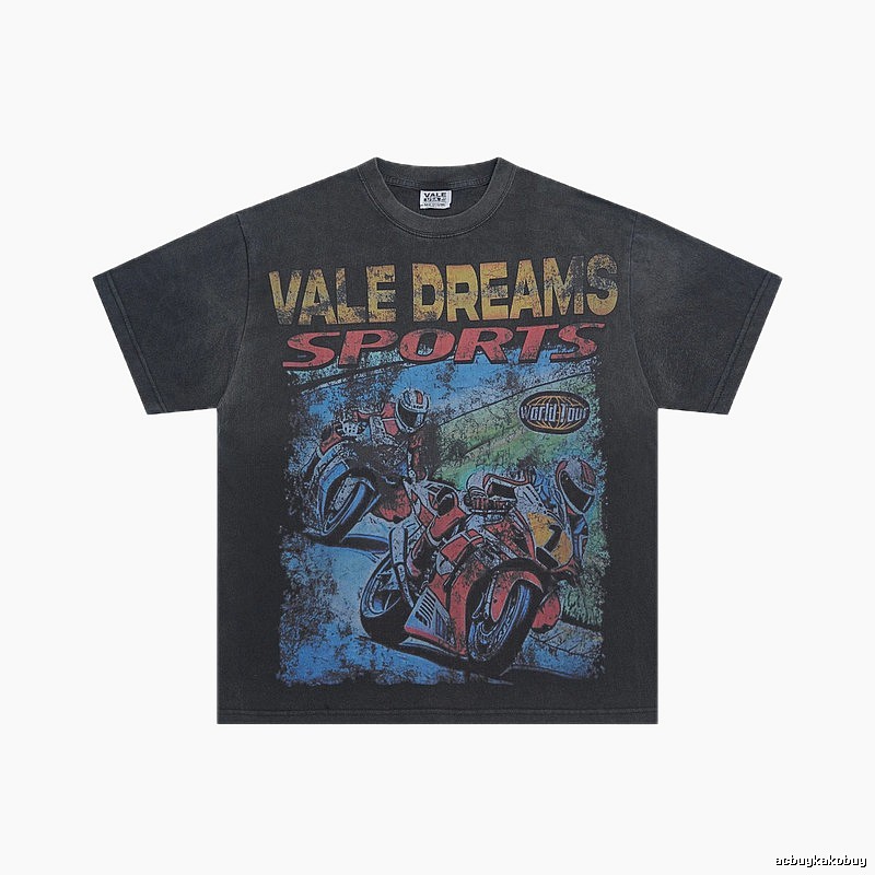 Valley Vintage Biker Style Distressed Charcoal Black T-Shirt