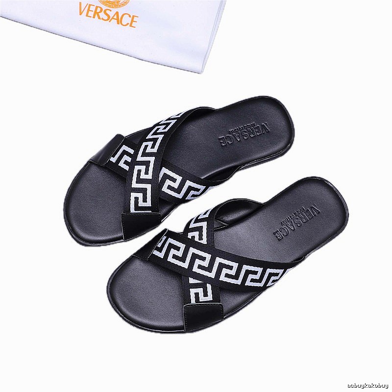 Versace Greek Key Streetwear Style Black Slides
