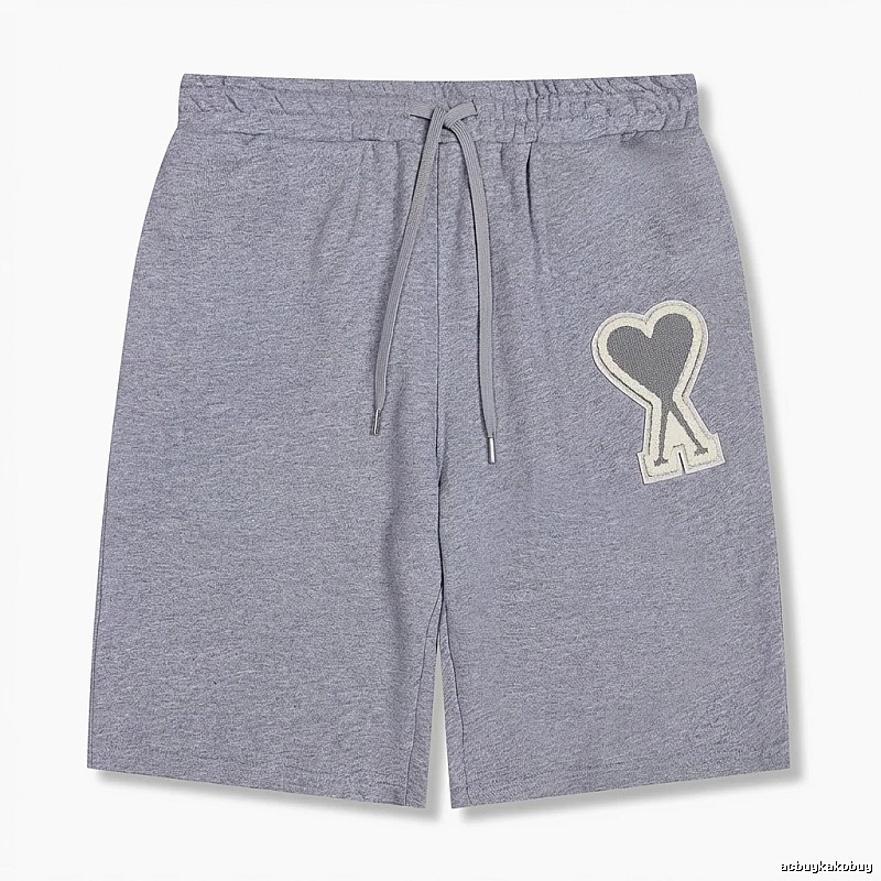 AMI Love Heart Pattern Light Gray Shorts