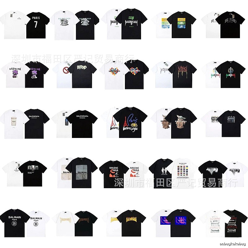 Balenciaga Printed Trendy Black and White Short Sleeve T-Shirt