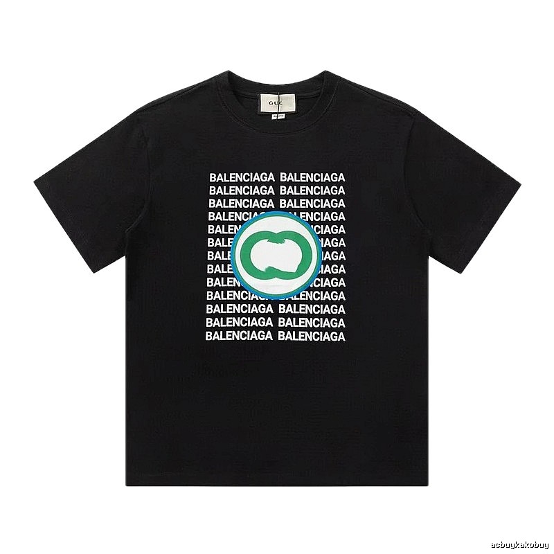 Balenciaga Trendy All-over Print Black Short-sleeve T-shirt