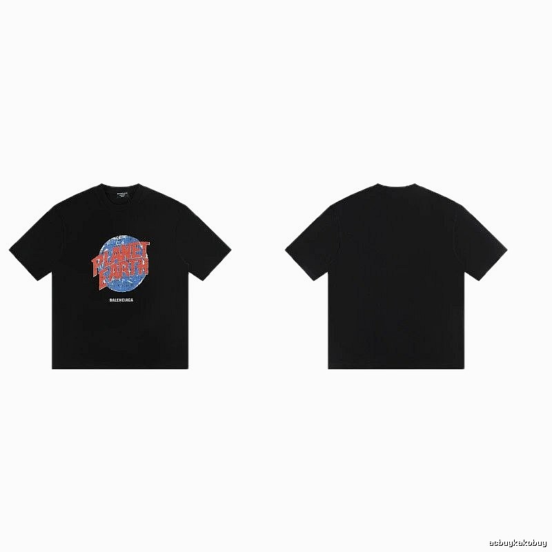 Balenciaga Trendy Black Short-sleeve T-shirt with Earth Print