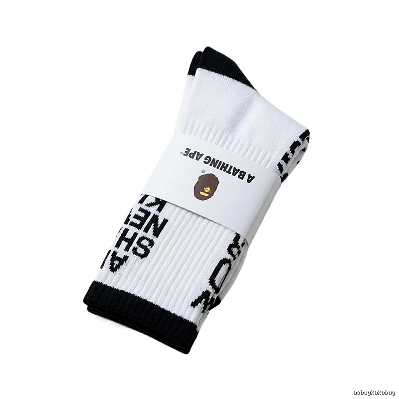 Bape Letter Trend Brand White Socks