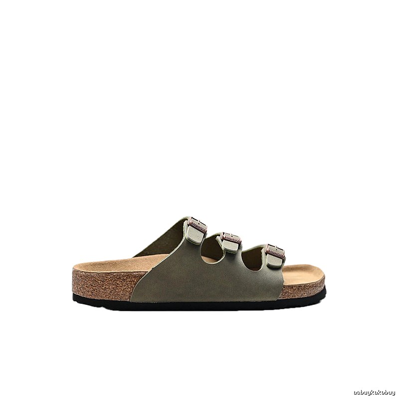 BIRKENSTOCK Three-Buckle Casual Style Olive Green Slide Sandals