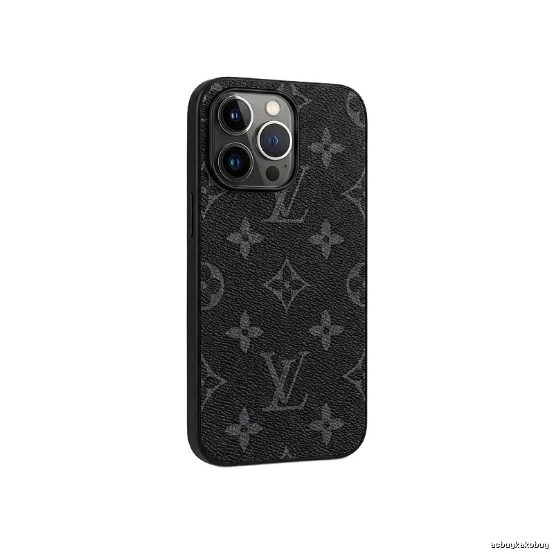Black iPhone case with LV monogram pattern