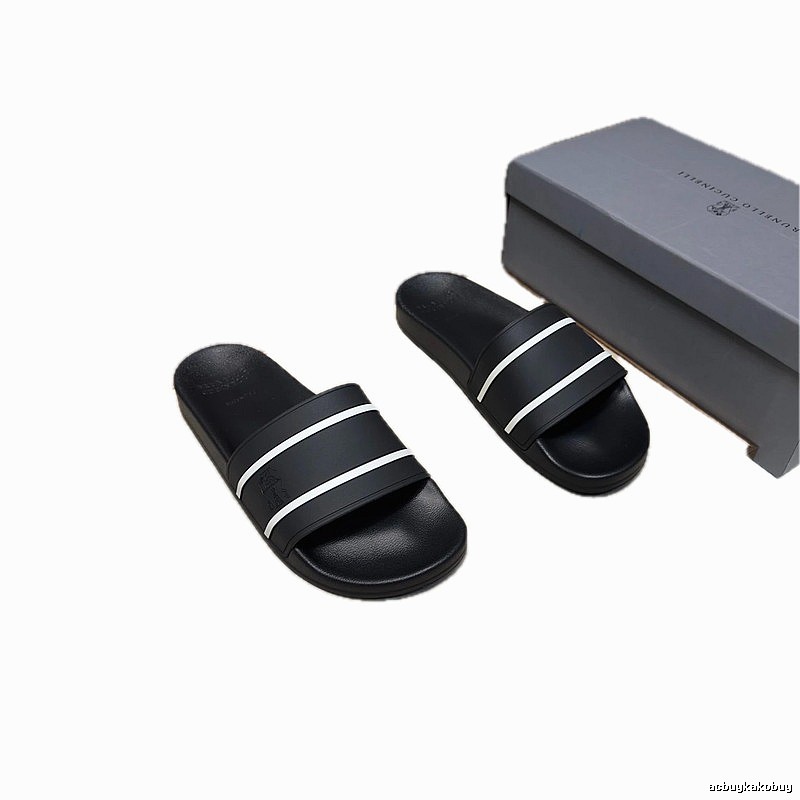 Brunello Cucinelli Casual Minimalist Black and White Color-block Slide Sandals