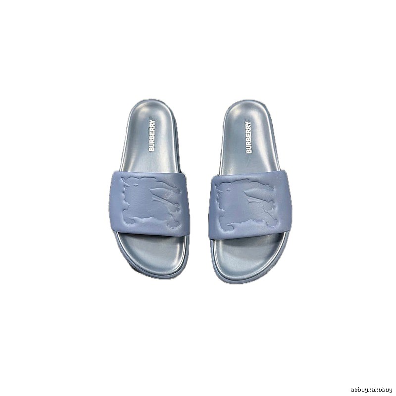 Burberry Equestrian Knight Collection Minimalist Grey-Blue Slide Sandals