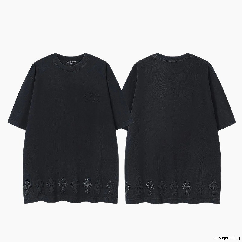 Chrome Hearts Cross Leather Patch Vintage Black Short-sleeve T-shirt