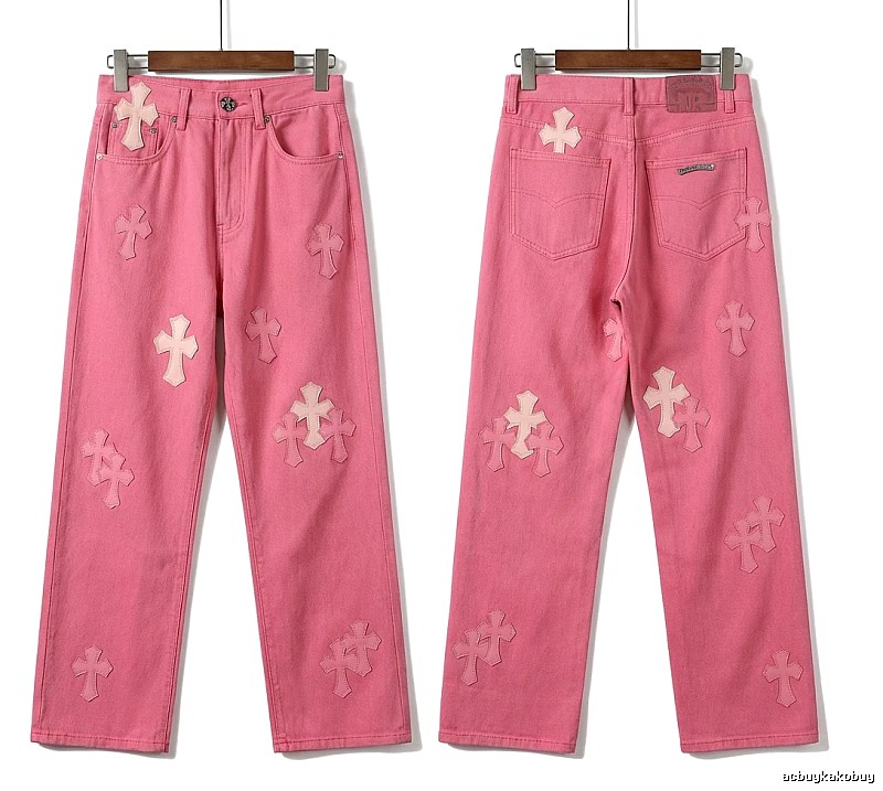 Chrome Hearts cross pink jeans