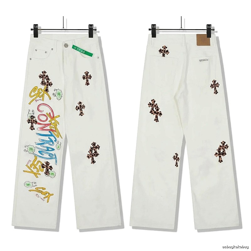 Chrome Hearts Graffiti Style White Jeans