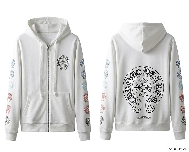 Chrome Hearts White Hoodie with Horseshoe Print Style