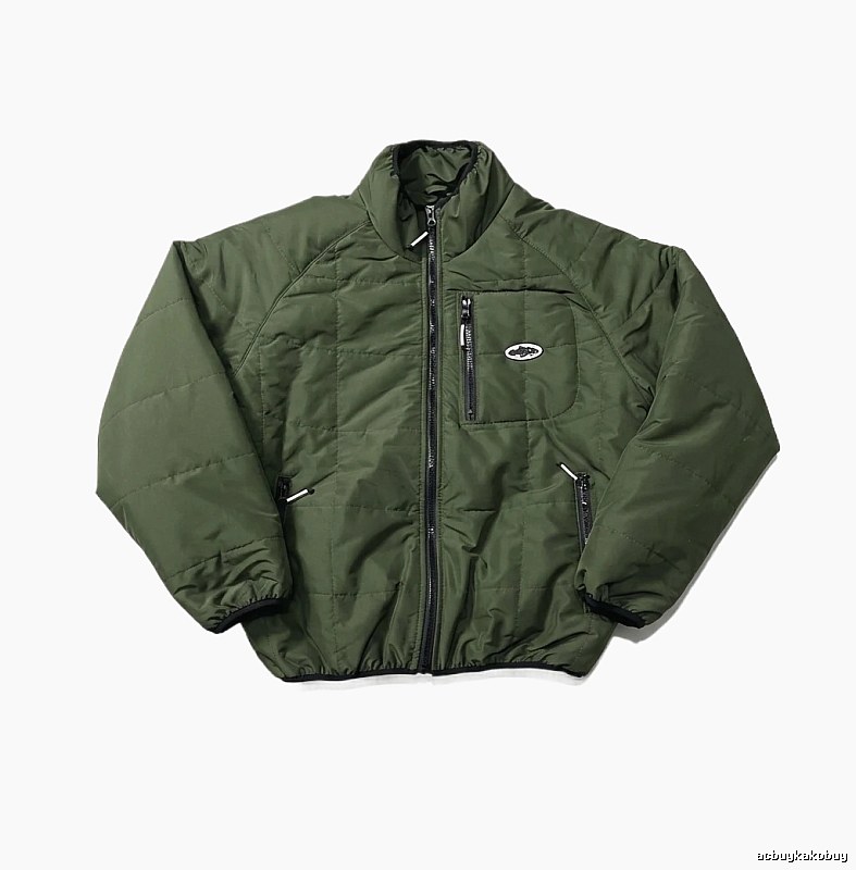 Corteiz Retro Style Olive Green Cotton-padded Coat