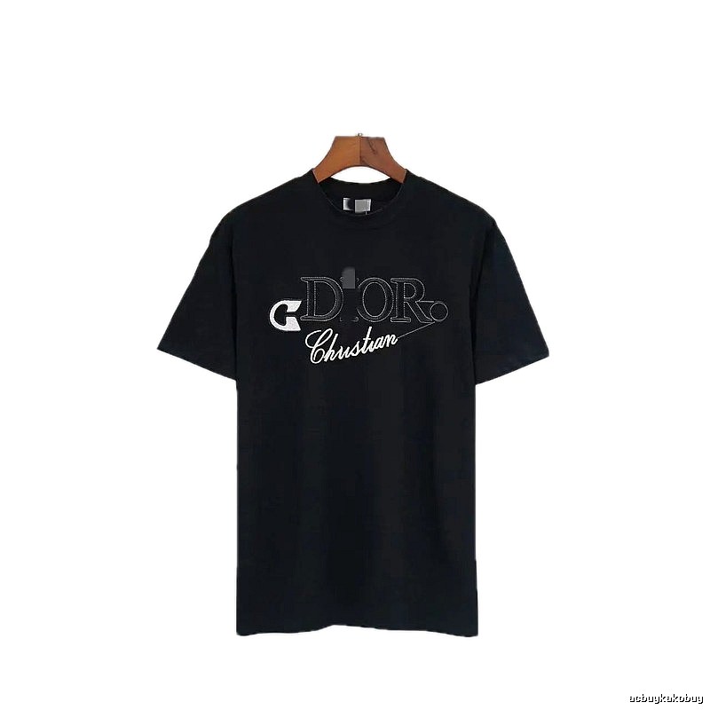 Dior Embroidered Casual Style Black Short-sleeve T-shirt