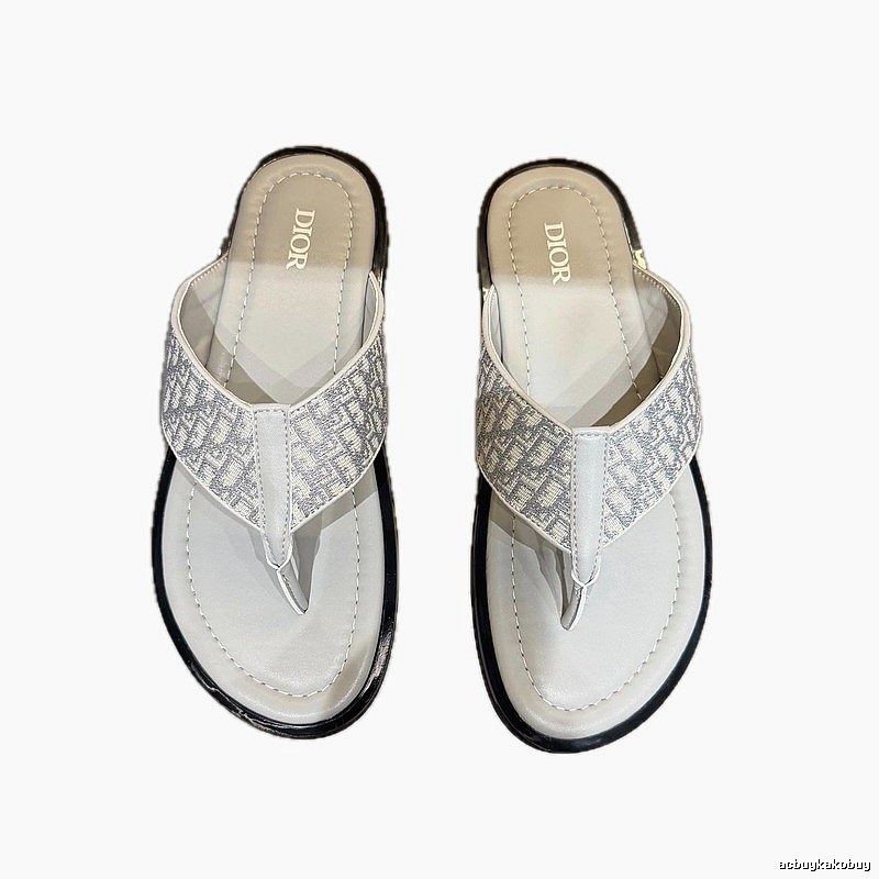 Dior Oblique Collection Light Luxury Style Light Gray Flip-Flops