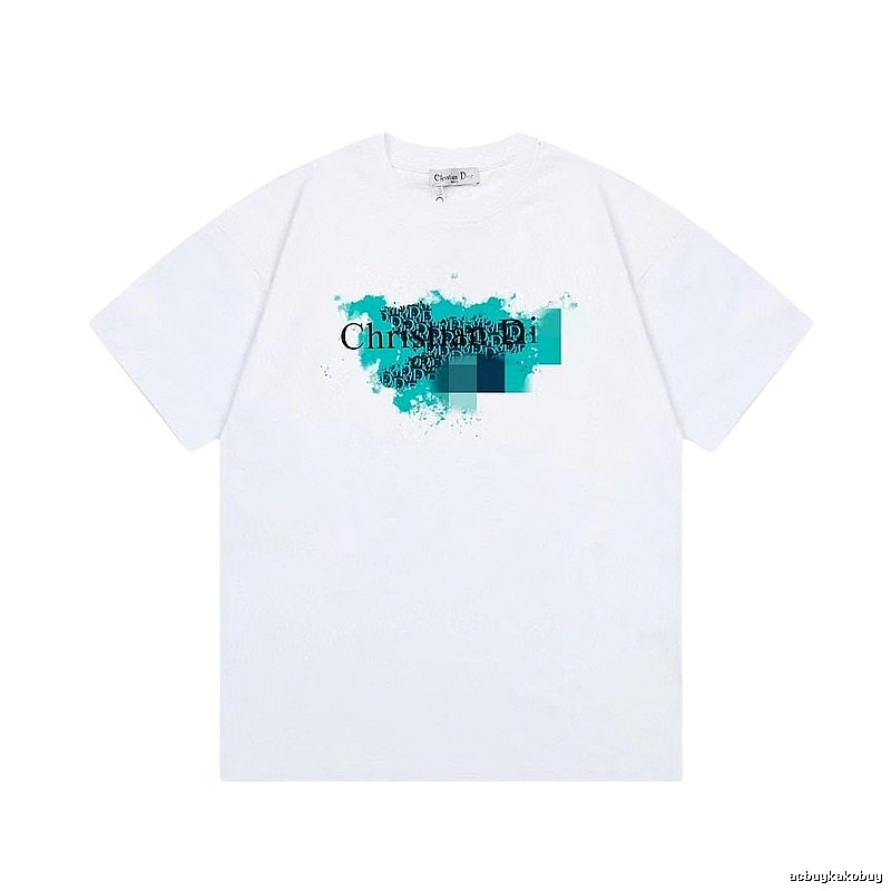 Dior Trendy Style Ink Wash Print White T-Shirt