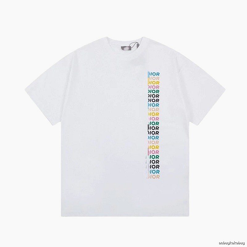 Dior Trendy Style Side-row Colored Print White T-Shirt