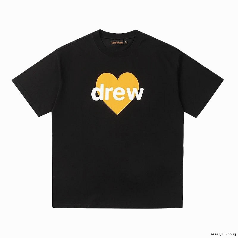 DREW Heart Print Streetwear Style Black Short Sleeve T-shirt