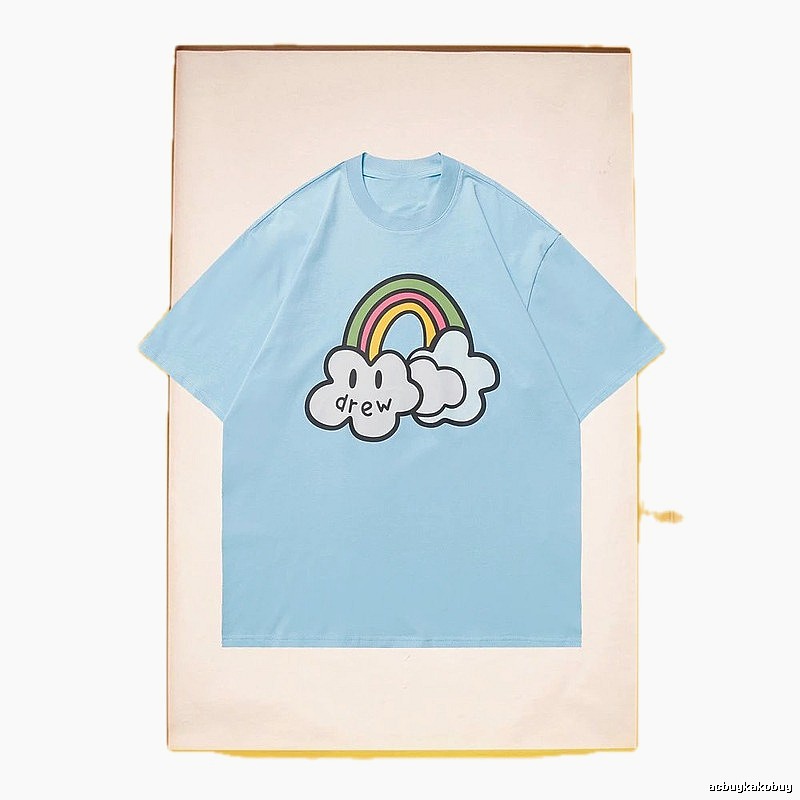 DREW Rainbow Cloud Casual Style Light Blue Short Sleeve T-Shirt