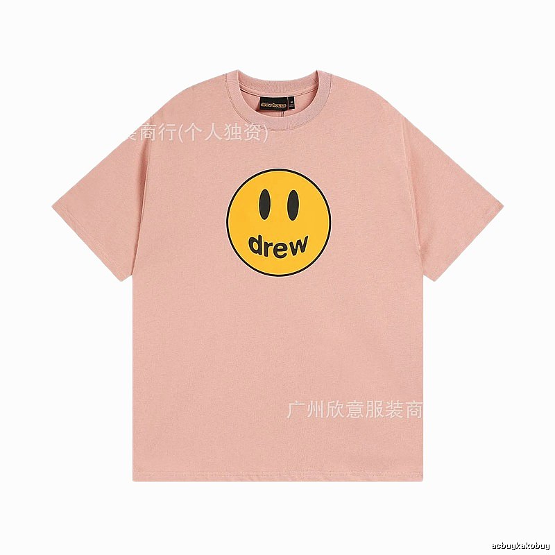 Drew Smiley Print Street Style Pink T-Shirt
