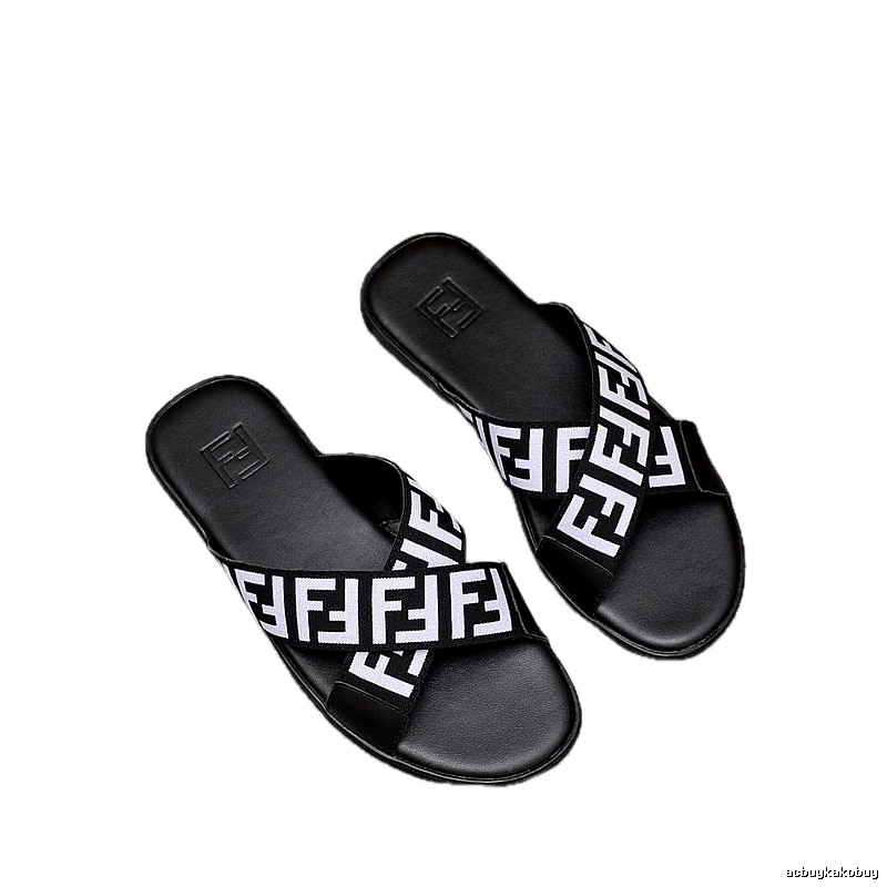 Fendi FF Monogram Trendy Cool Black & White Slides