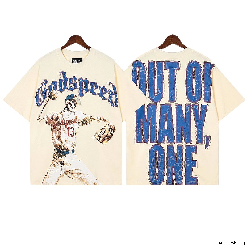 Godspeed Baseball Print Vintage Beige T-shirt