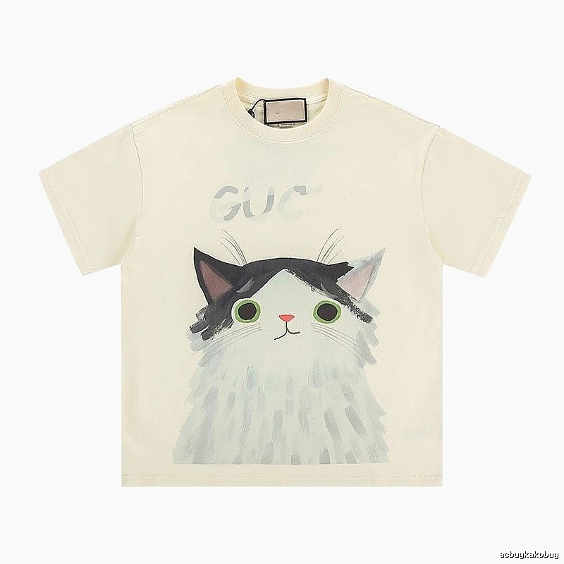 Gucci Cat Print Cartoon-style Off-white T-shirt