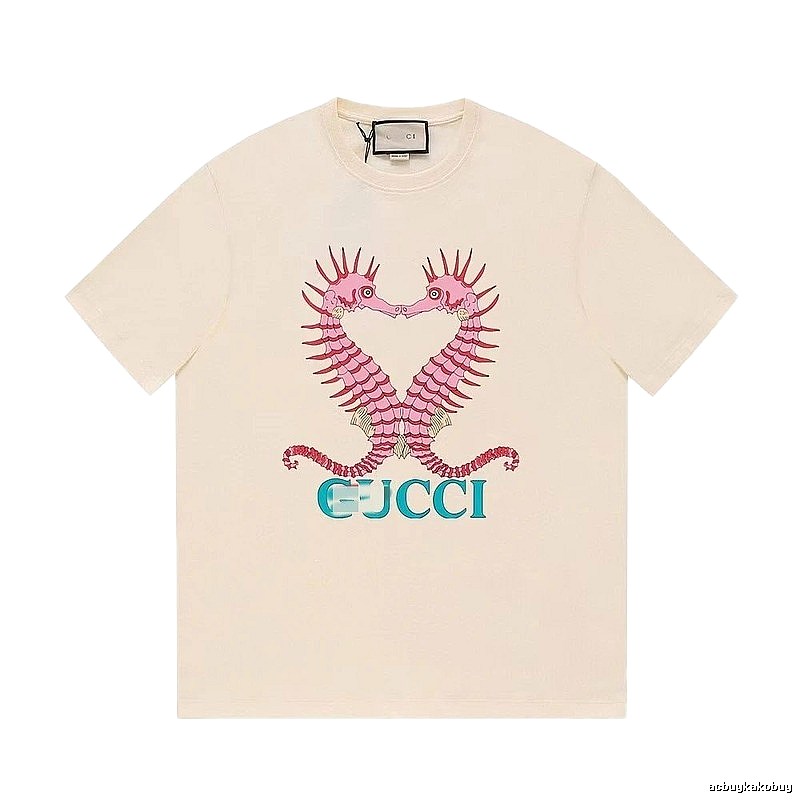 Gucci Seahorse Print Trendy Off-white Short Sleeve T-shirt