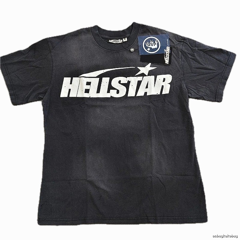 Hellstar Classic Logo Street Style Distressed Black T-Shirt