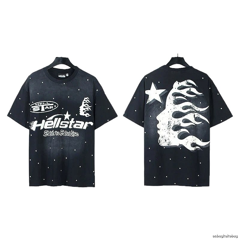 Hellstar Flame Print Street Style Black T-Shirt