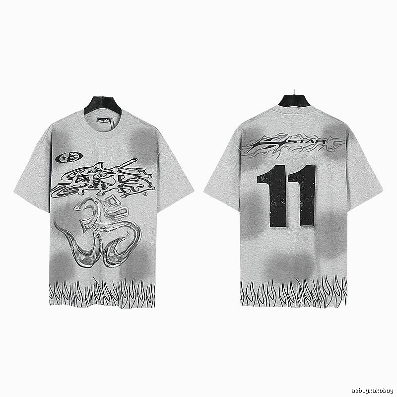 Hellstar No.11 Flame Street Style Gray T-Shirt
