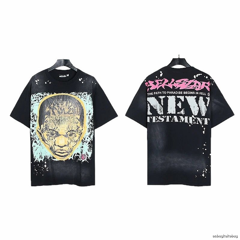 Hellstar Portrait Print Street Style Black T-shirt