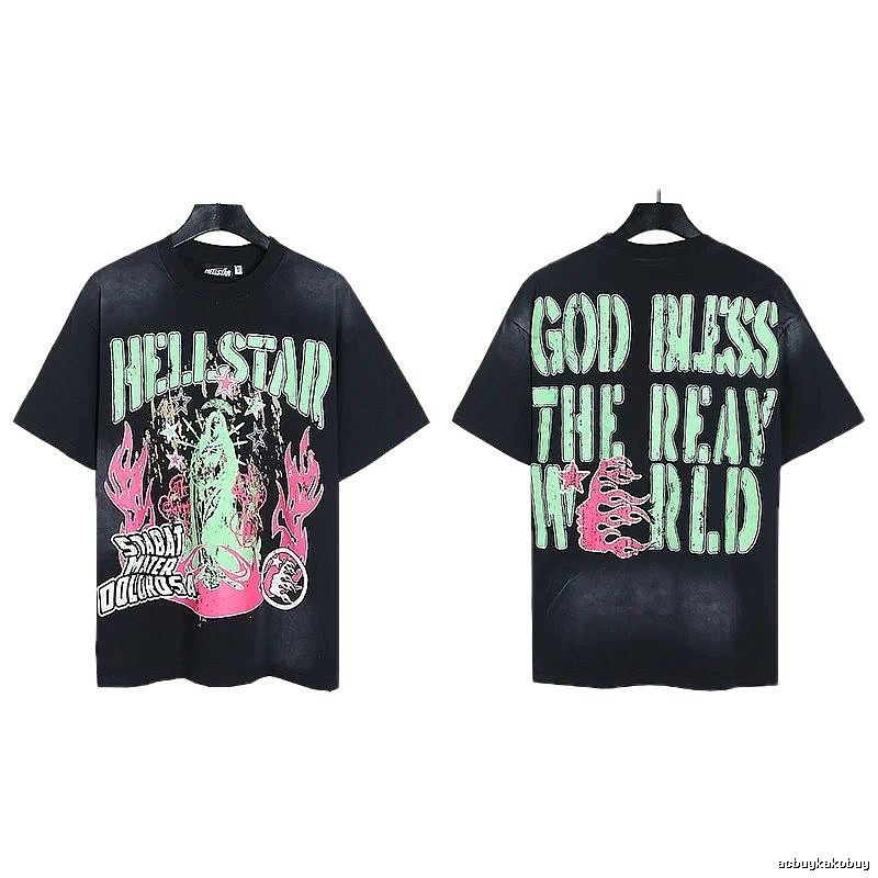 Hellstar Virgin Mary Printed Street Style Black T-Shirt