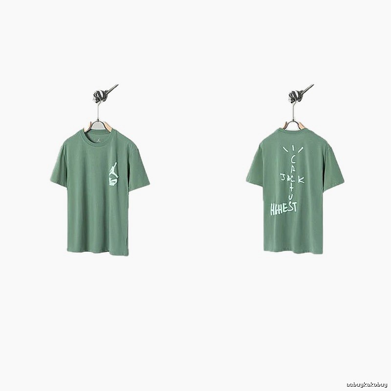 Jordan x Travis Scott Co-branded Street Style Pea Green T-Shirt