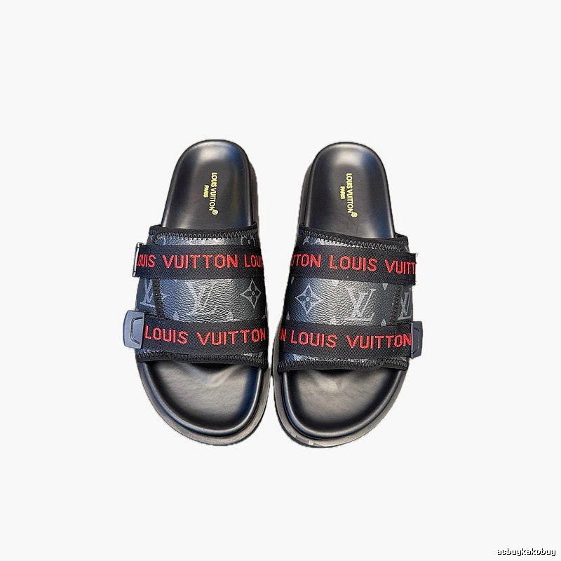 Louis Vuitton Classic Monogram Trendy Black Slide Sandals