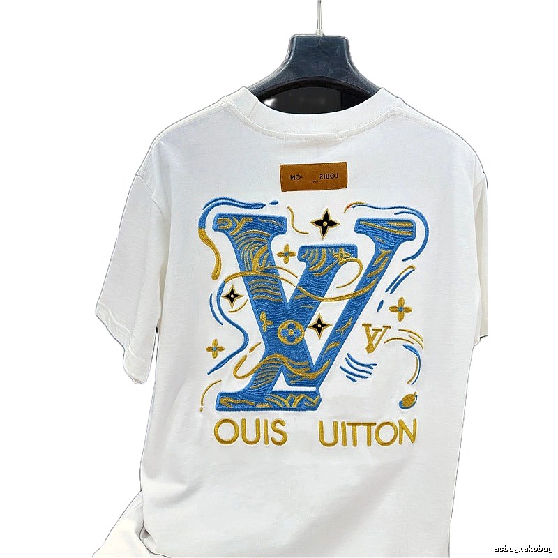 Louis Vuitton Embroidered Trendy Style White T-Shirt