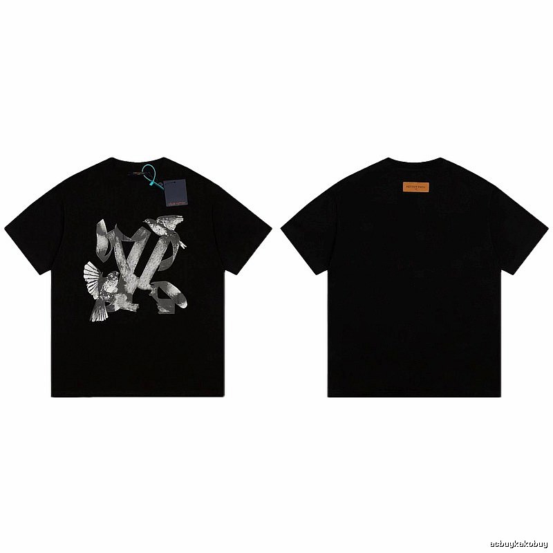 Louis Vuitton Flying Birds Collection Street Style Black T-Shirt