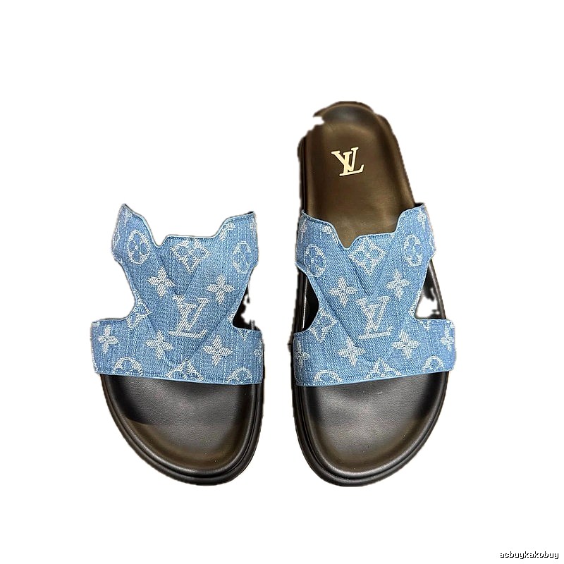 Louis Vuitton Monogram Casual Denim Blue Slides